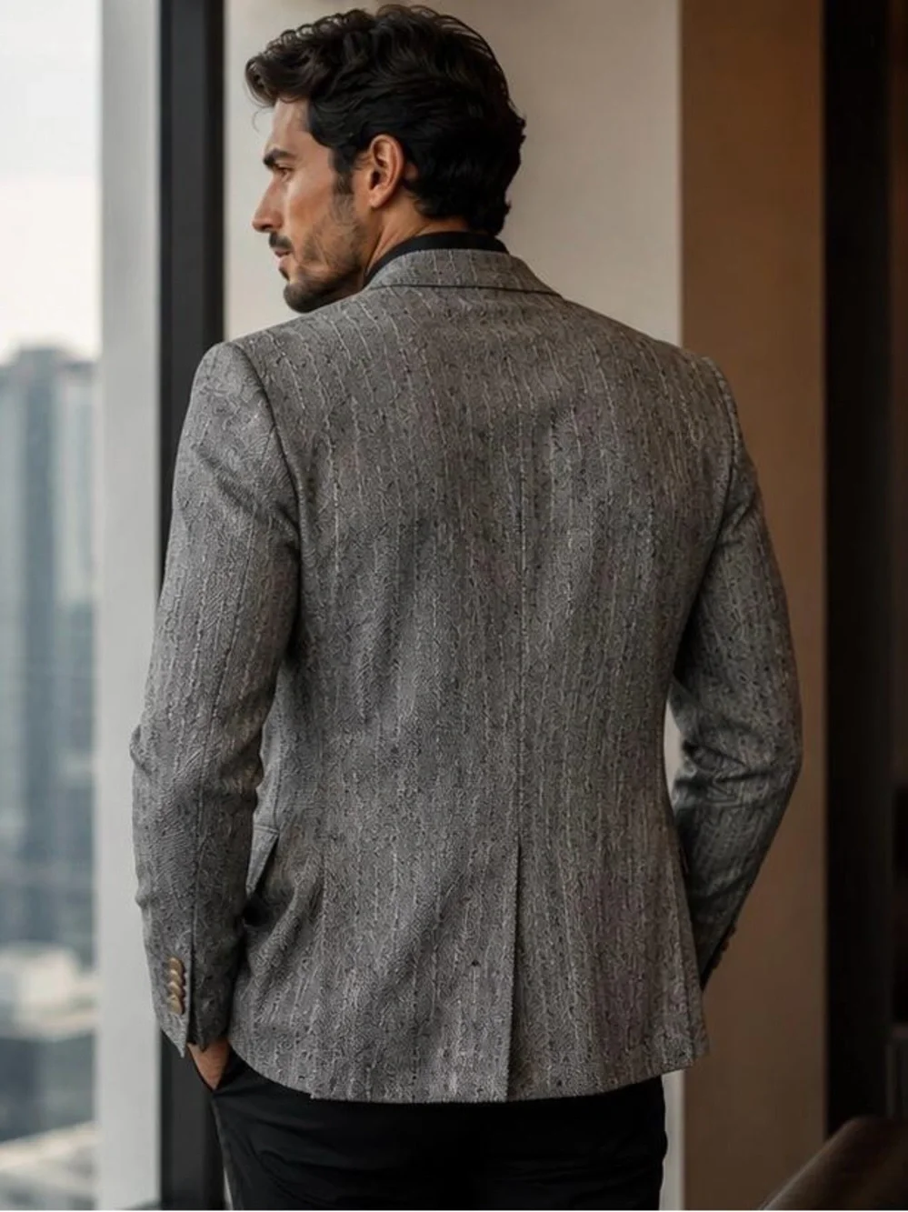 Men's Textured Gray Blazer - Tailored Sport Coat
